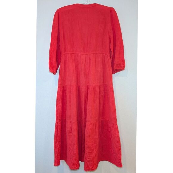Marine Layer Willow Tiered Button-Up Midi Dress in Red - Picture 10 of 16